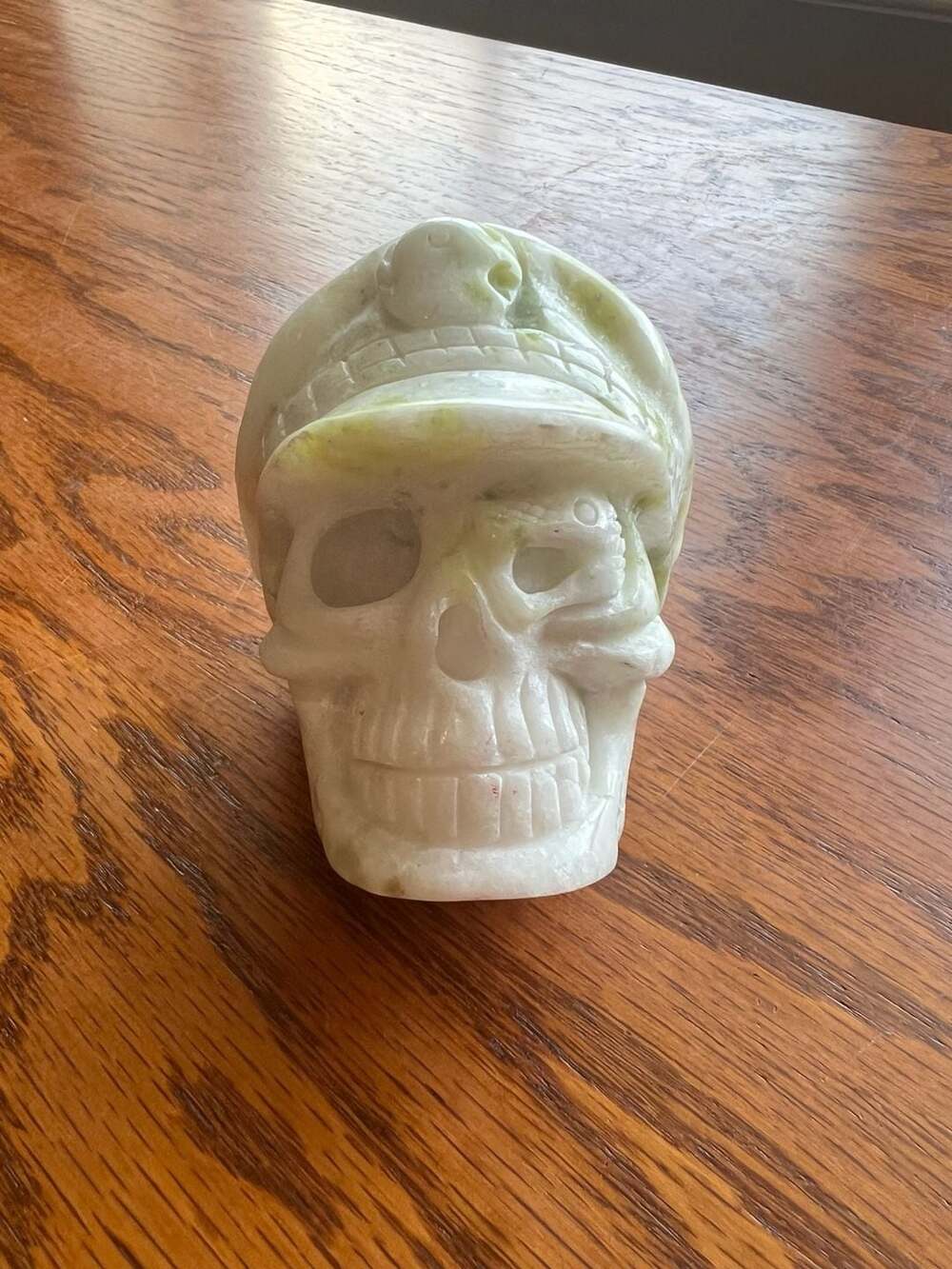 Hand Carved White and Green Jade Crystal Skull